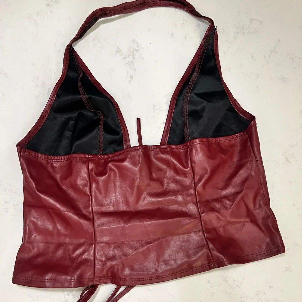 SHEIN Burgundy Lace-Up Corset Top - Picture 8 of 11